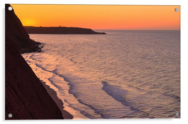Sunrise over cliffs at Exmouth Acrylic by Pete Hemington