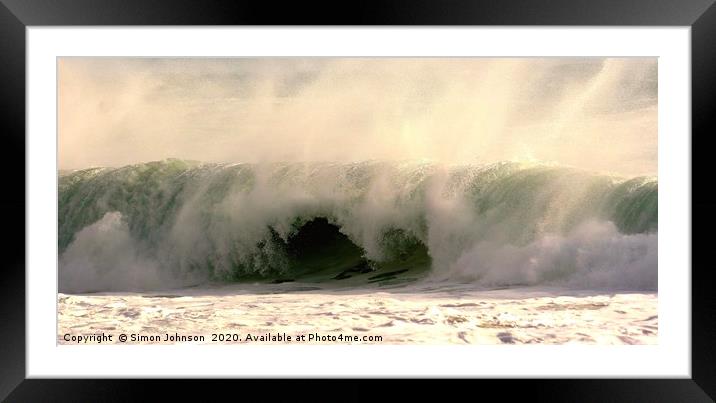 Sunlit wind blown wave Framed Mounted Print by Simon Johnson