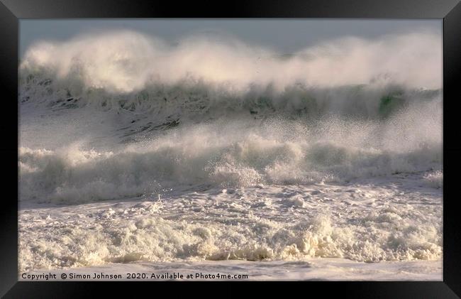  Cornish Storm waves  Framed Print by Simon Johnson