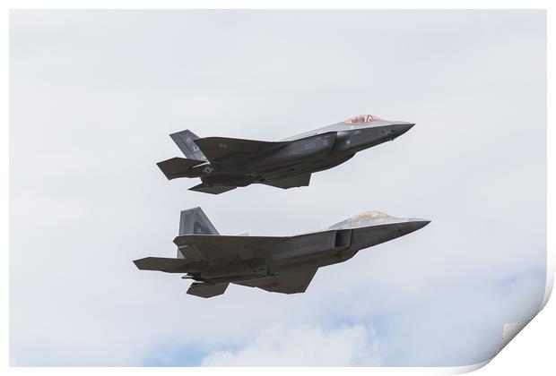 F-35A and F-22A stealth fighters Print by Jason Wells