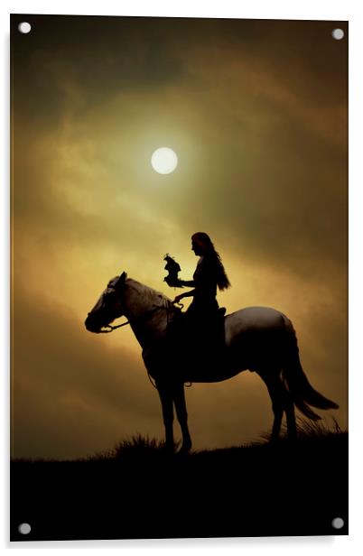 Horseback  Falconry Acrylic by Maggie McCall