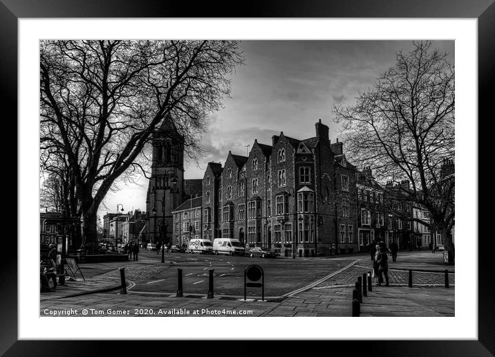 At the corner of Petergate - B&W Framed Mounted Print by Tom Gomez