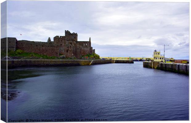Peel Castle and Harbour Canvas Print by Steven Watson