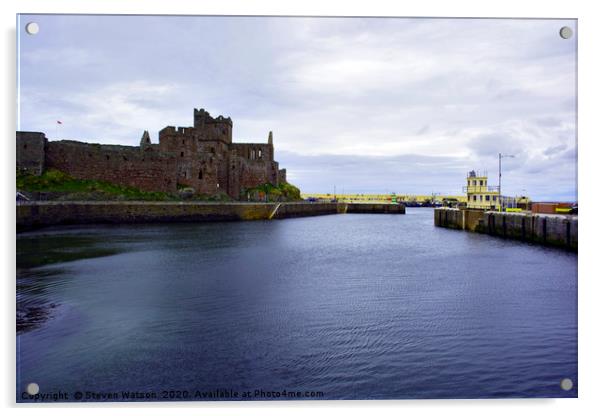 Peel Castle and Harbour Acrylic by Steven Watson