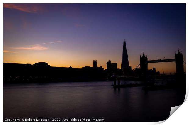 Sunset at Tower Bridge Print by Robert Likovszki