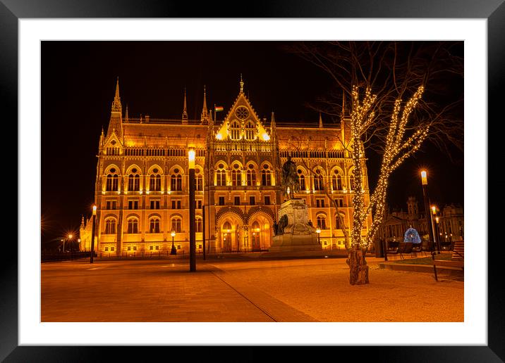Hungarian Parliament Building At Night Framed Mounted Print by rawshutterbug 