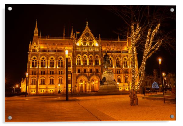 Hungarian Parliament Building At Night Acrylic by rawshutterbug 