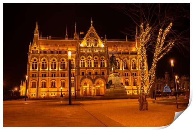 Hungarian Parliament Building At Night Print by rawshutterbug 