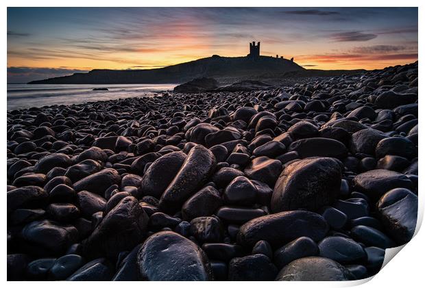 First light on the rocks at Dunstanburgh Castle Print by George Robertson