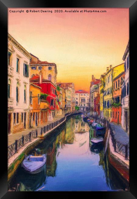 Sleepy canal Venice Framed Print by Robert Deering