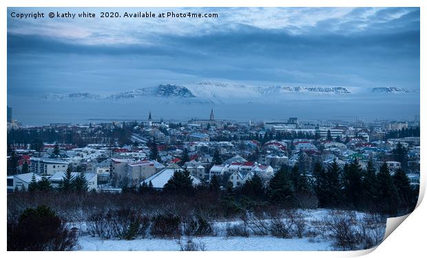 Reykjavik Iceland in the winter with snow  Print by kathy white