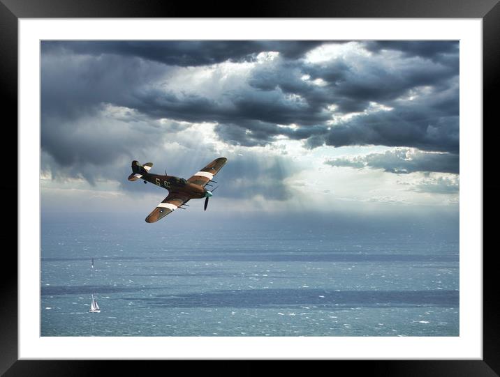 Hawker Hurricane over the English Channel Framed Mounted Print by tim miller