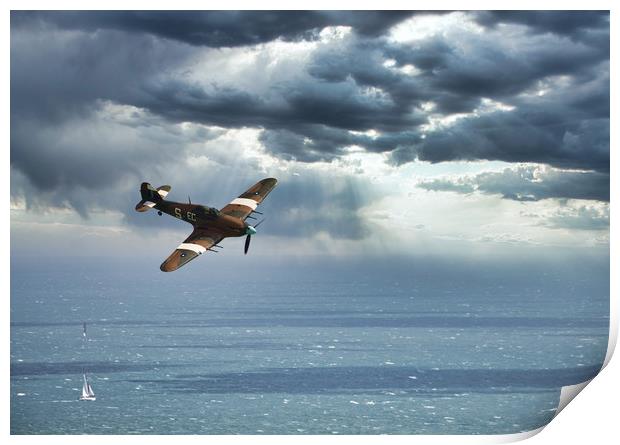 Hawker Hurricane over the English Channel Print by tim miller