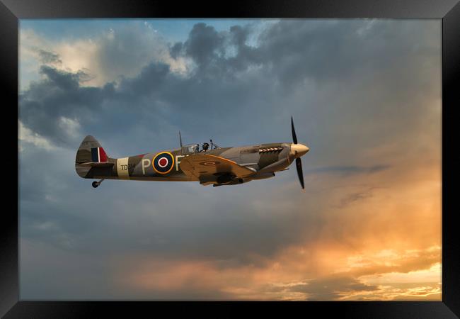 Spitfire in the clouds Framed Print by tim miller