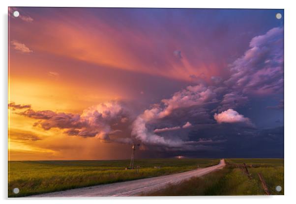 Thunderstorm sunset over Montana Acrylic by John Finney