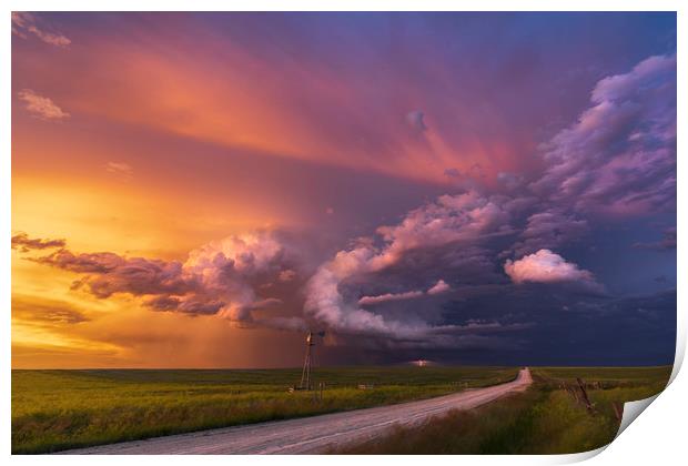 Thunderstorm sunset over Montana Print by John Finney