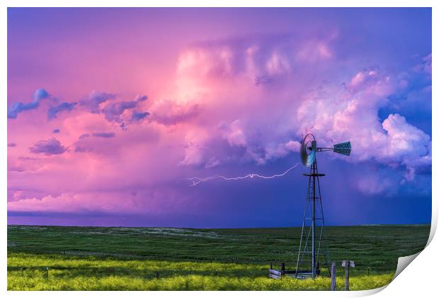 Thunderstorm Lightning over Montana  Print by John Finney