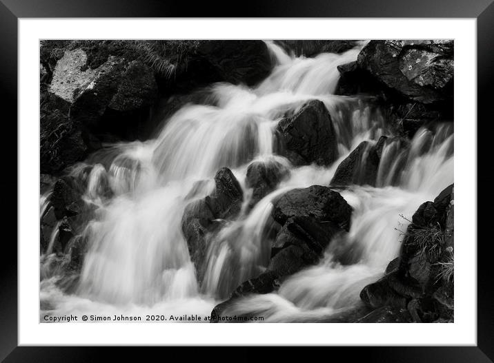 Snowdonia  Water Cascade Framed Mounted Print by Simon Johnson
