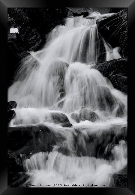 Snowdonia Waterfall Framed Print by Simon Johnson