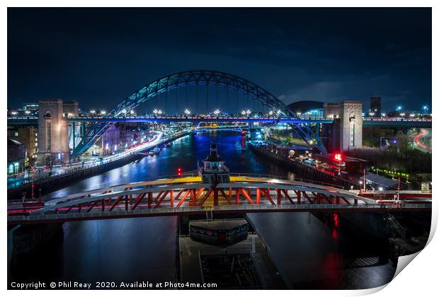 The River Tyne at night Print by Phil Reay