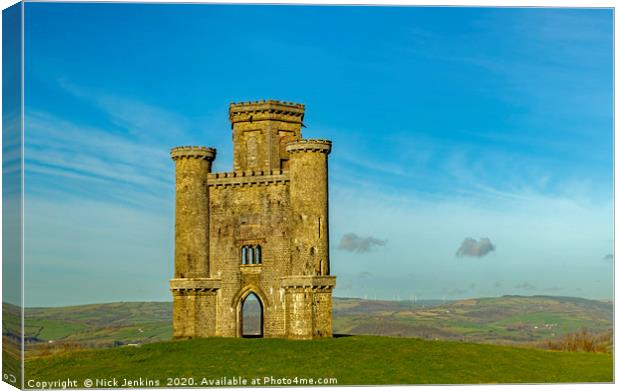 Paxtons Tower above the Tywi Valley Carmarthenshir Canvas Print by Nick Jenkins
