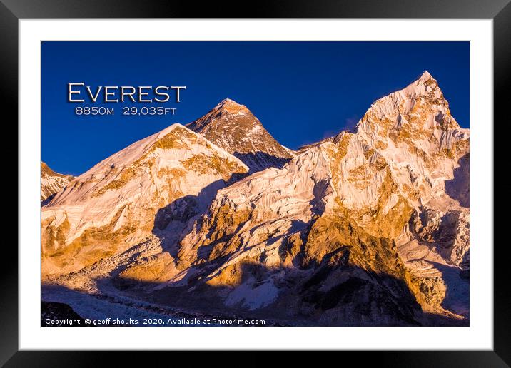 Everest, evening light Framed Mounted Print by geoff shoults