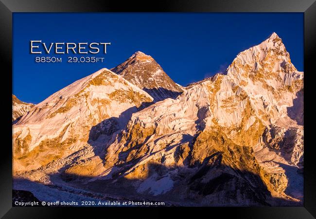 Everest, evening light Framed Print by geoff shoults