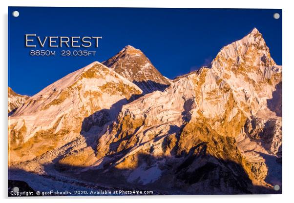 Everest, evening light Acrylic by geoff shoults