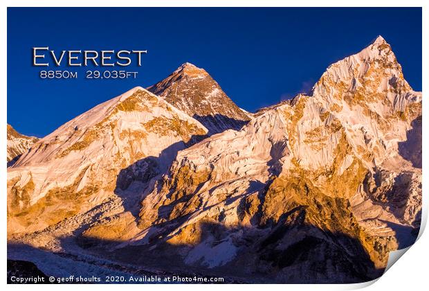 Everest, evening light Print by geoff shoults