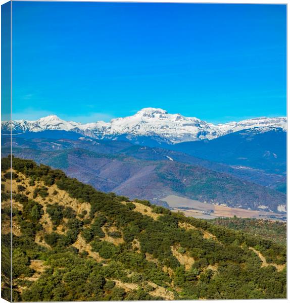 Snow Capped Pyrenees Mountains ,Northern Spain Canvas Print by Philip Enticknap
