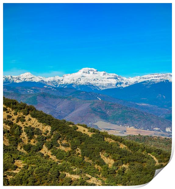 Snow Capped Pyrenees Mountains ,Northern Spain Print by Philip Enticknap