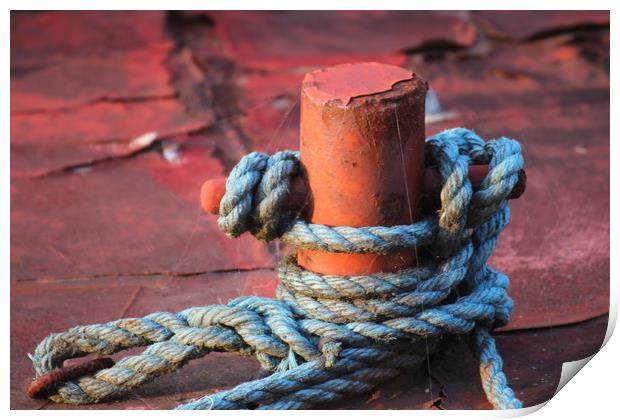Red rust, blue rope. Print by HELEN PARKER