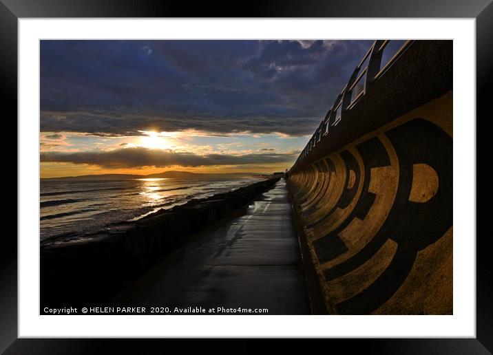 Curved Sea Wall at Aberavon Framed Mounted Print by HELEN PARKER