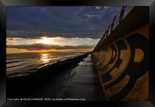Curved Sea Wall at Aberavon Framed Print by HELEN PARKER