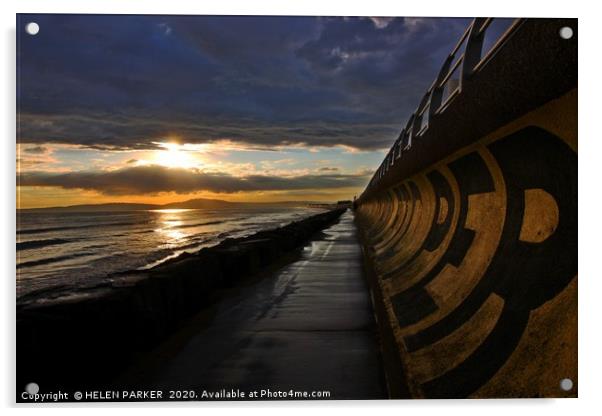 Curved Sea Wall at Aberavon Acrylic by HELEN PARKER