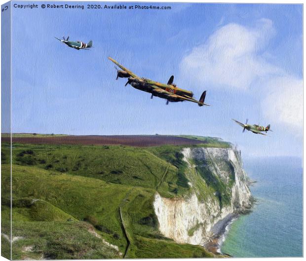 Escort Home Battle of Britain Memorial Flight. Canvas Print by Robert Deering