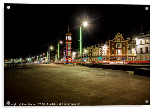 Weymouth Clock at Night Acrylic by Paul Brewer