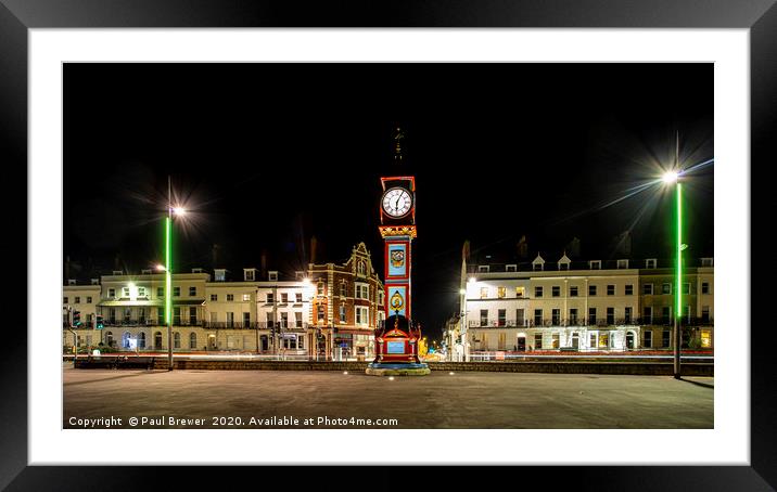 Weymouth Clock at Night Framed Mounted Print by Paul Brewer