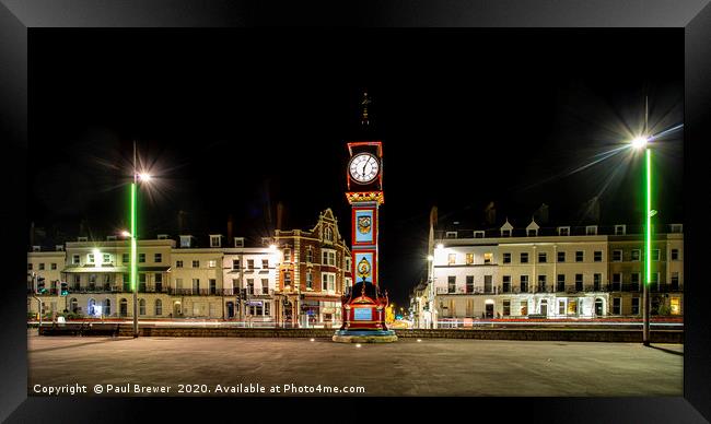Weymouth Clock at Night Framed Print by Paul Brewer