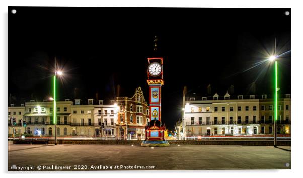 Weymouth Clock at Night Acrylic by Paul Brewer
