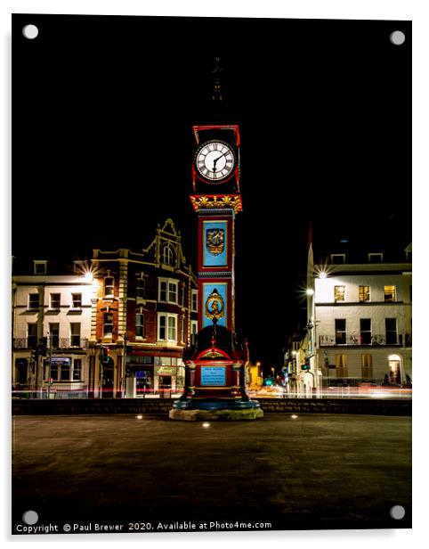 Weymouth Clock in Winter Acrylic by Paul Brewer