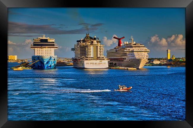 Pilot Boat Past Cruise Ships Framed Print by Darryl Brooks