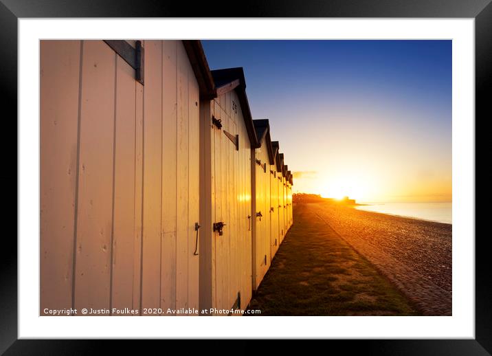 Beach huts at Budleigh Salterton, East Devon Framed Mounted Print by Justin Foulkes