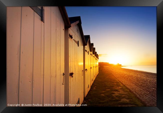 Beach huts at Budleigh Salterton, East Devon Framed Print by Justin Foulkes
