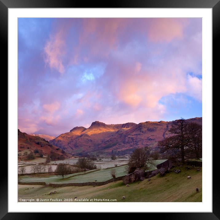 Sunrise in the Langdale Valley, Lake District Framed Mounted Print by Justin Foulkes