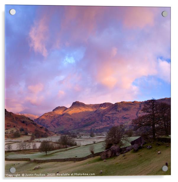 Sunrise in the Langdale Valley, Lake District Acrylic by Justin Foulkes