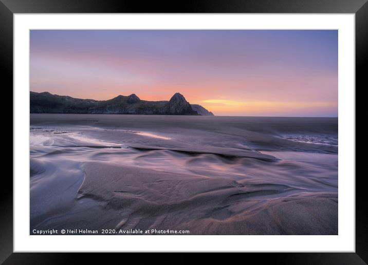 Sunrise, Three Cliffs Bay, Gower Peninsula Framed Mounted Print by Neil Holman