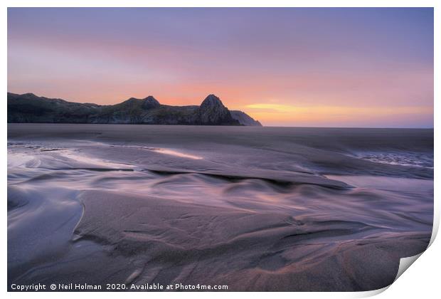 Sunrise, Three Cliffs Bay, Gower Peninsula Print by Neil Holman