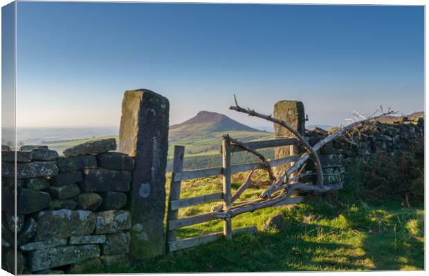 Roseberry Topping framed by gate Canvas Print by Greg Marshall