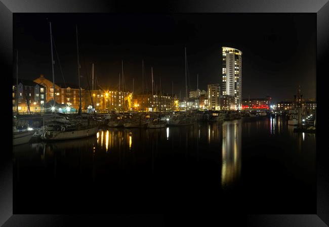 Evening reflections in Swansea Marina Framed Print by Leighton Collins